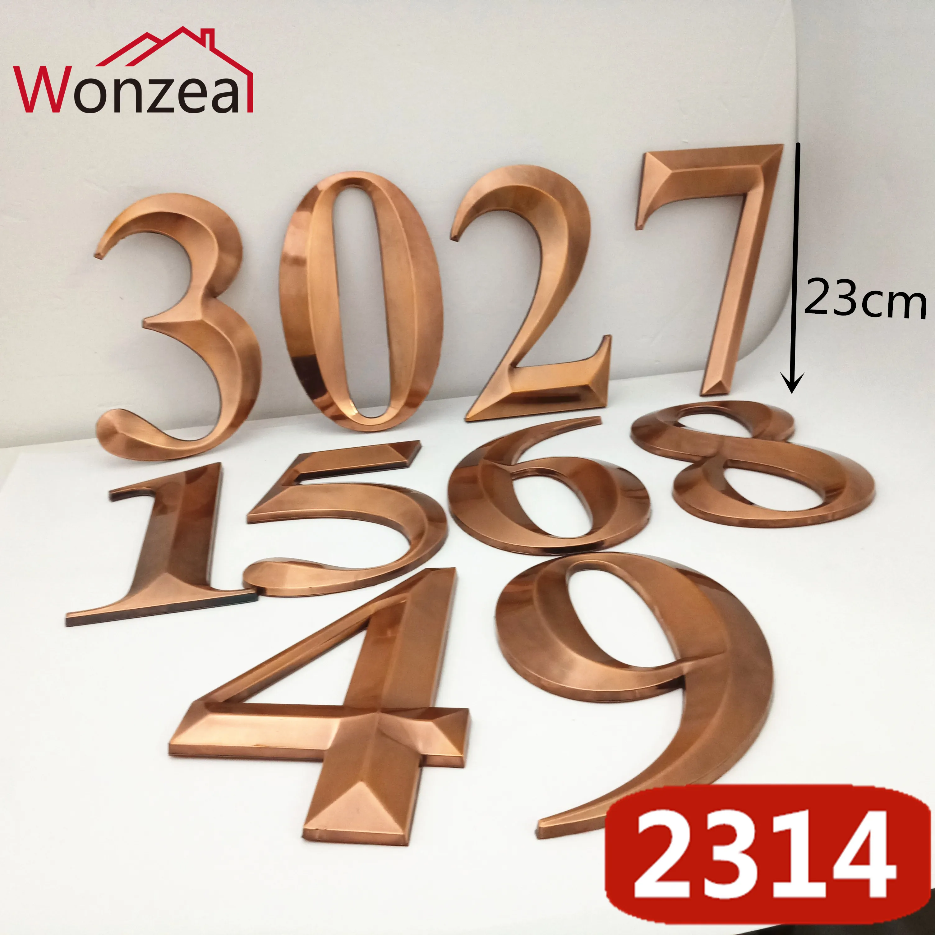23cm Big Size 3D Digits Door Numeral Plate Plaque Sign Sticker With Self-adhesiv for door waterproof Plastic House Number