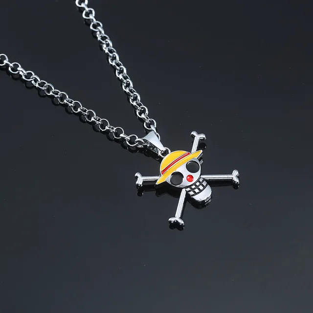 Anime One Piece Metal Necklace Luffy Ace Pirate Skull Hat Pendant Chain Choker Man Cartoon Necklaces Charm Jewelry Collar Gift yinhuang culian