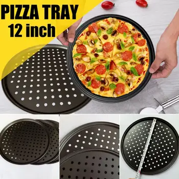 

12Inch Carbon Steel Nonstick 2pcs Pizza Baking Pan Tray Pizza Plate Dishes Holder Bakeware Home Kitchen Baking Tools Accessories
