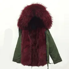 Winered отделка лисьим мехом модное пальто с воротником из натурального меха енота с капюшоном Короткая Меховая Парка женская повседневная одежда