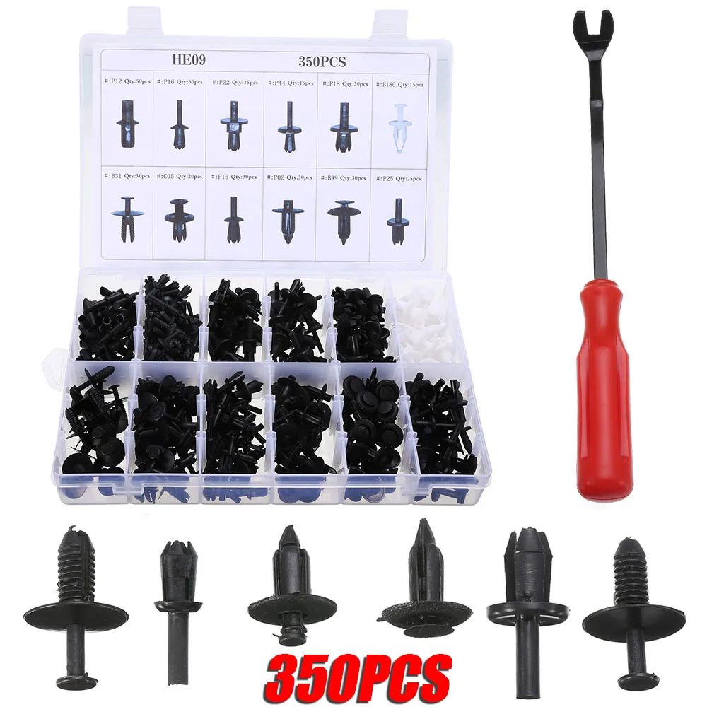 Hot New 350pcs/set Auto Car Body Push Pin Rivet Fastener Trim Moulding Clip with Screwdriver Rivets Fasteners For Audi Honda | Автомобили