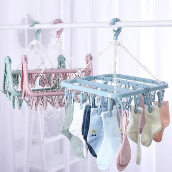 

NEW 12/32clips Foldable hanger Adult PP Plastic Windproof Clothes Hanger Children baby socks rack hanging household drying shelf