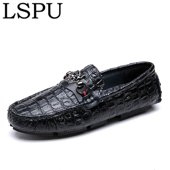 

LSPU Men's Driving Shoes Slip On Breathable Casual Boat Shoes For Men Fashion Lightweight Men Loafers Moccasins Plus Size 38-48