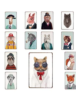 

Humorous Animal Head Metal Tin Sign Cartoon Wall Sticker Home Decoration Metal Retro Plaque Club Bar Restaurant Retro Fun Poster