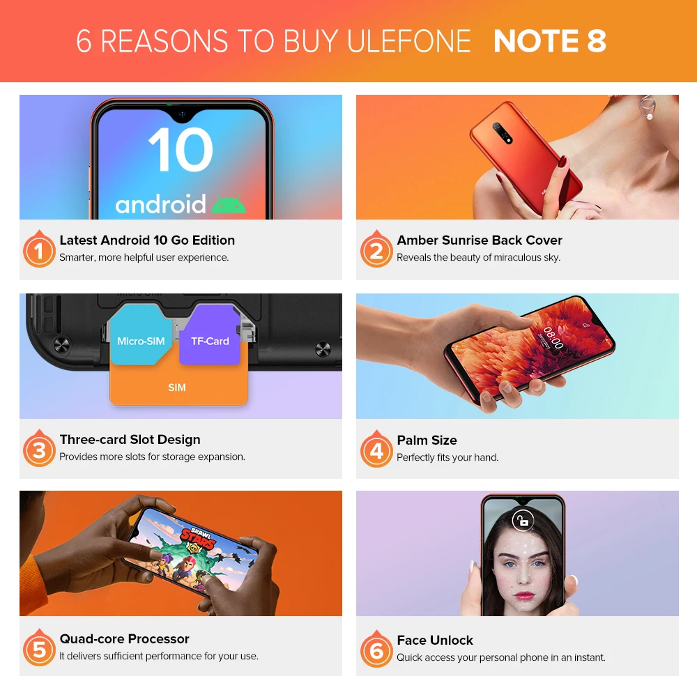 Чехол накладка Ulefone Note 8 смартфон Android 10 в виде капли воды Экран 4 ядра 2 ГБ + 16 Гб 5