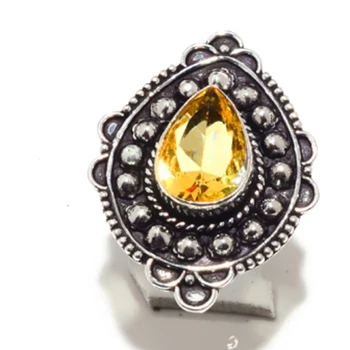 

Citrine Ring Silver Overlay over Copper , Hand Made Women Jewelry gift , R6504 , Size: 7.75