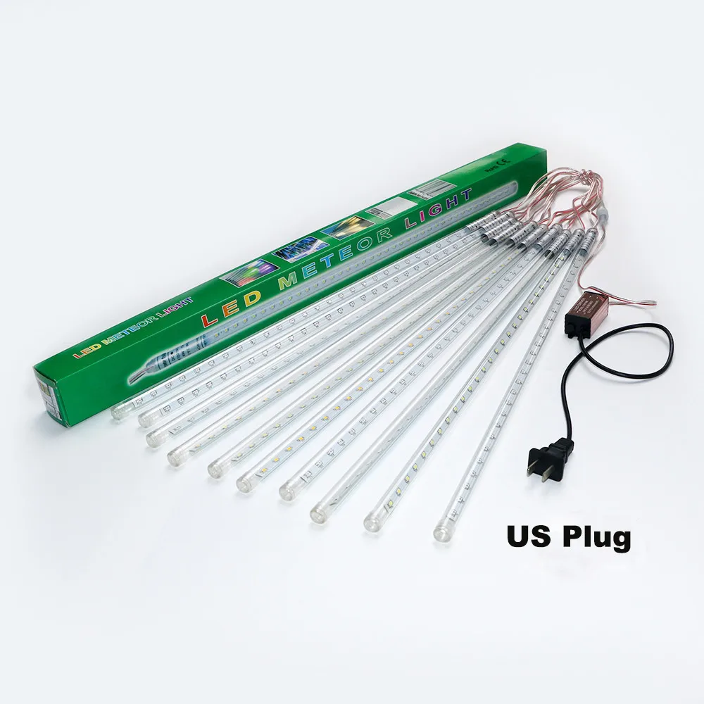 10 трубок 30 см США/ЕС Plug Метеоритный дождь трубы DC7/12 В светодиодный гирлянды Открытый водонепроницаемый Рождество Свадебная вечеринка Декор