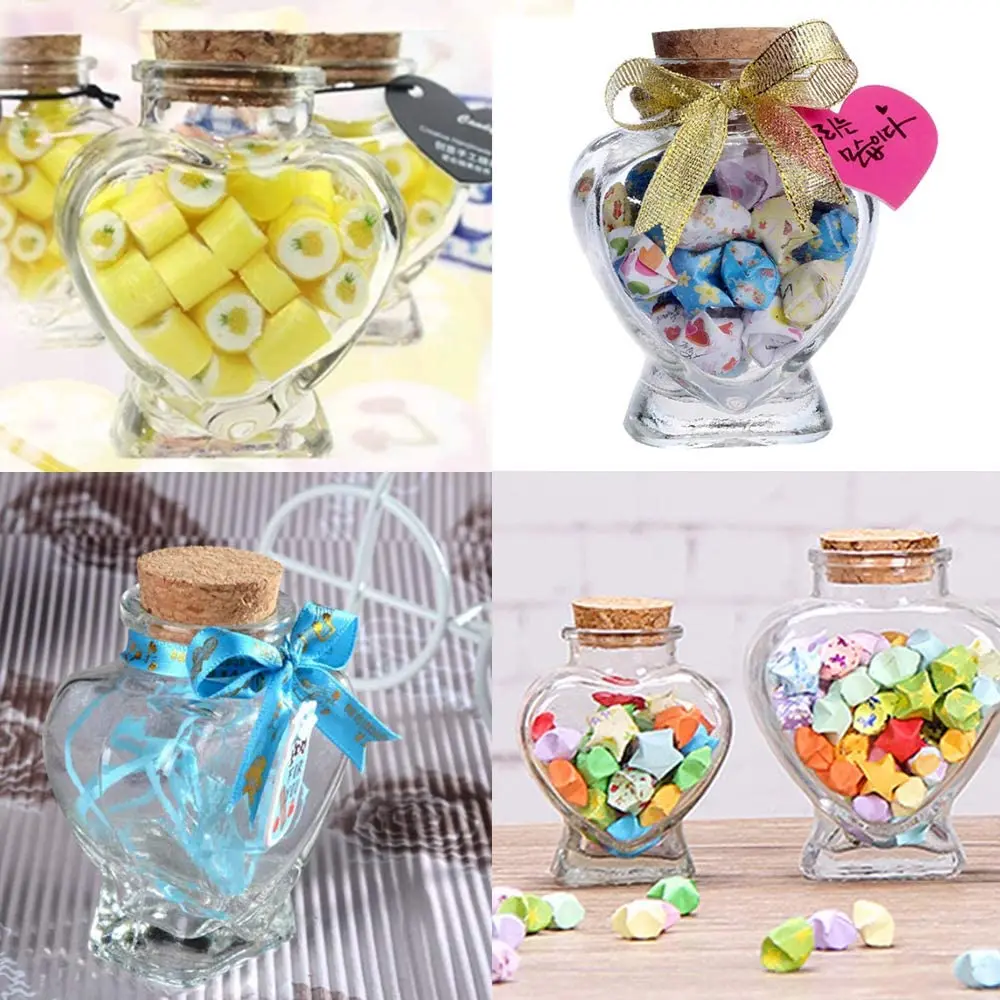 Pieces Heart Shaped Small Glass jars with Cork Lids, Glass Favor Jars for Wedding Decoration, DIY, Home, Party Favors 4