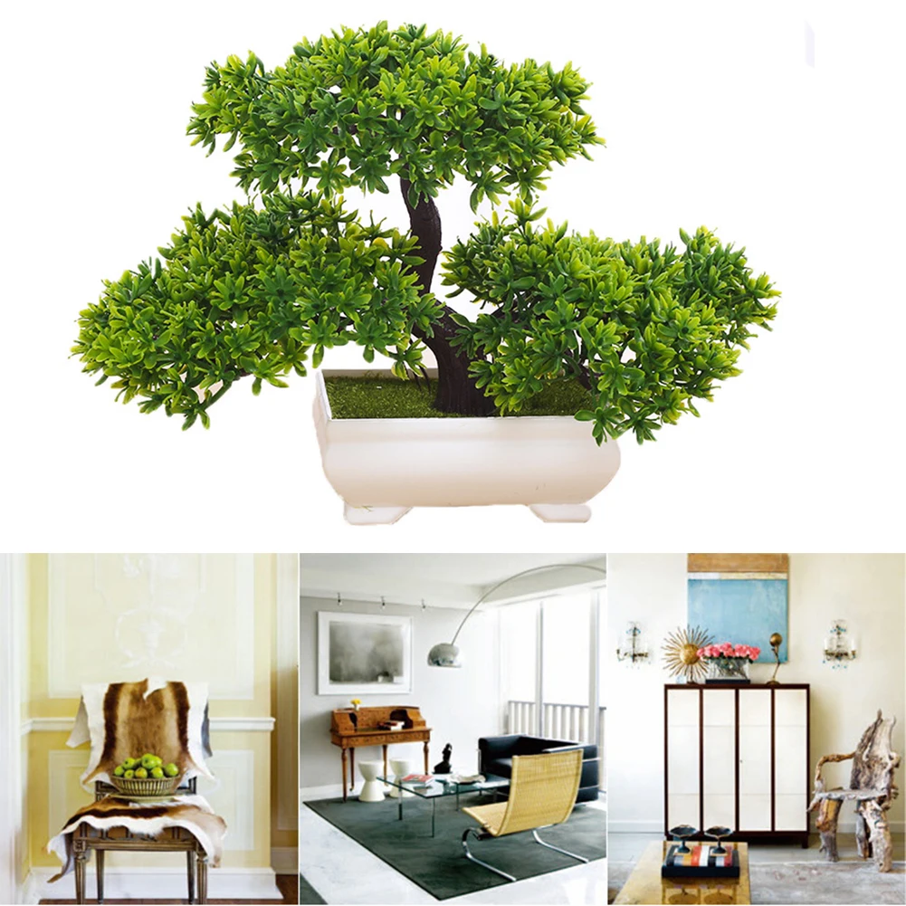 

Welcoming Pine Artificial Potted Plant Plastic Desk Display Small Tree Gift Vivid Home Decor Simulation Bonsai Hotel Garden