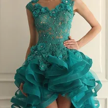 Коктейльные платья с высокой посадкой, а-силуэт, с рукавами-крылышками, тюль с бусами, зеленые элегантные платья для выпускного вечера