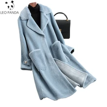 Высококачественное пальто из натурального меха женская одежда корейская мода Eleagnt тонкое повседневное длинное шерстяное пальто красное синее пальто парка женская