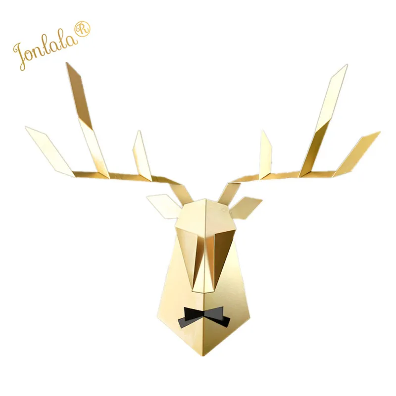 

Hot 4 Color Available New Geometry 3D Deer Head with Tie Wall Decoration Head Metal Wall Ornament Xmas Gift Creative Gift