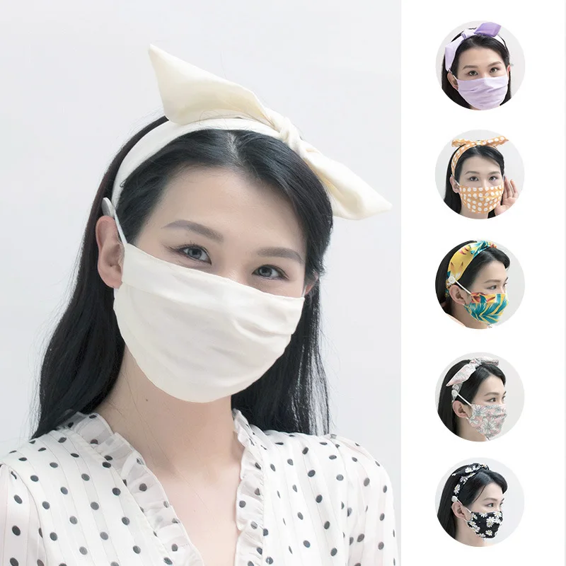 

Hair Accessories Bow Tie Scarf Button Anti-leak Button Headband With Reusable Mask Set Female Sunscreen Dust Mask Yoga Sports