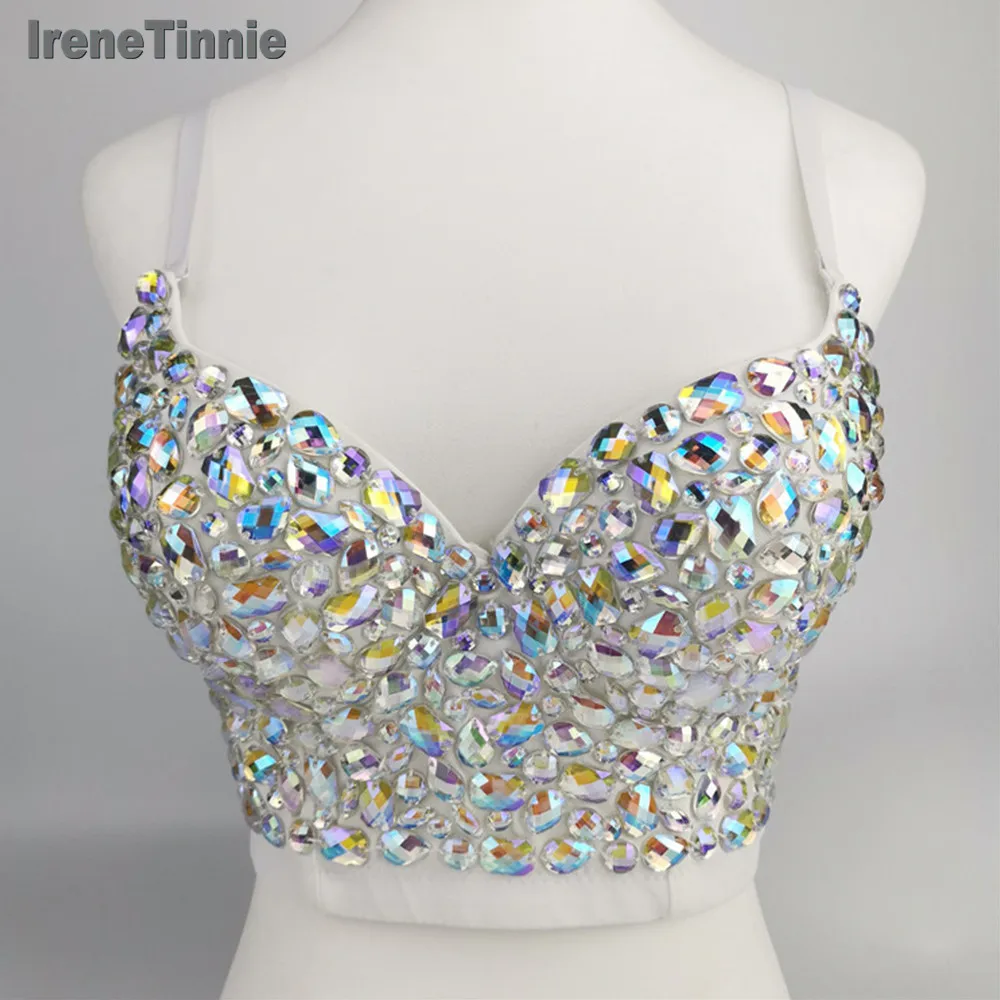 IRENE TINNIEHandmade, блестящие стразы, укороченный топ, блестящий топ на бретелях, майка с открытой спиной, сексуальный бюстгальтер, вечерние, для ночного клуба, жилет