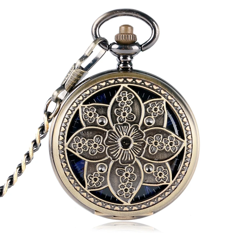 

zakhorloge Shield Bronze Hand-winding Mechanical Pocket Watches Roman Dial Clovk Skeleton Pendant Watch Neckalce Chain