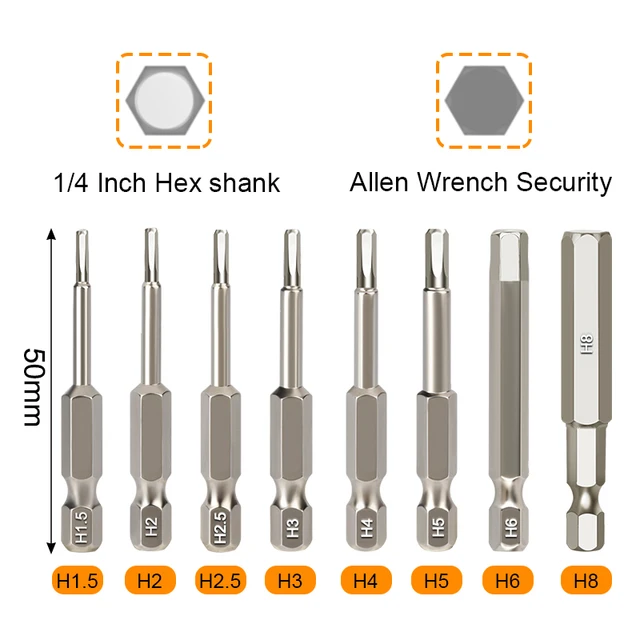 10pcs Hex Head Allen Wrench Drill Bits Set 100mm SAE Metric Allen Screwdriver Bits Magnetic Tip Hex Key Screwdriver Socket Bit 8pcs 50mm Metric MM