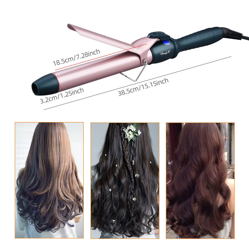 Modelador de Cabelo Ckeyin Cerâmica Elétrica Curling Ferro Lcd Digital Rápido Aquecimento Wand Waver Rolos Curl Cabelo Estilor 25-38mm 7 Beleza e saúde