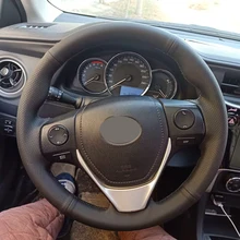 Free Shipping High Quality cowhide Top Layer Leather handmade Sewing Steering wheel covers protect For Toyota Corolla/RAV4/Levin