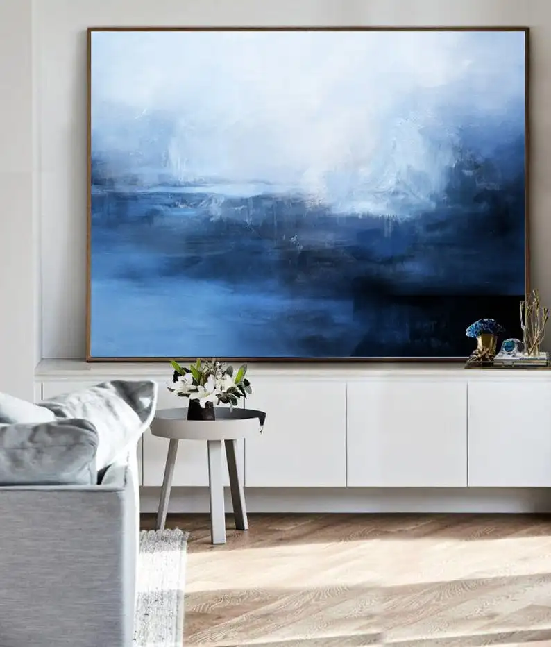 

Large Sky Abstract Painting Dark Blue Ocean Painting Landscape Abstract Painting White Cloud Oil Painting Large Wall Art