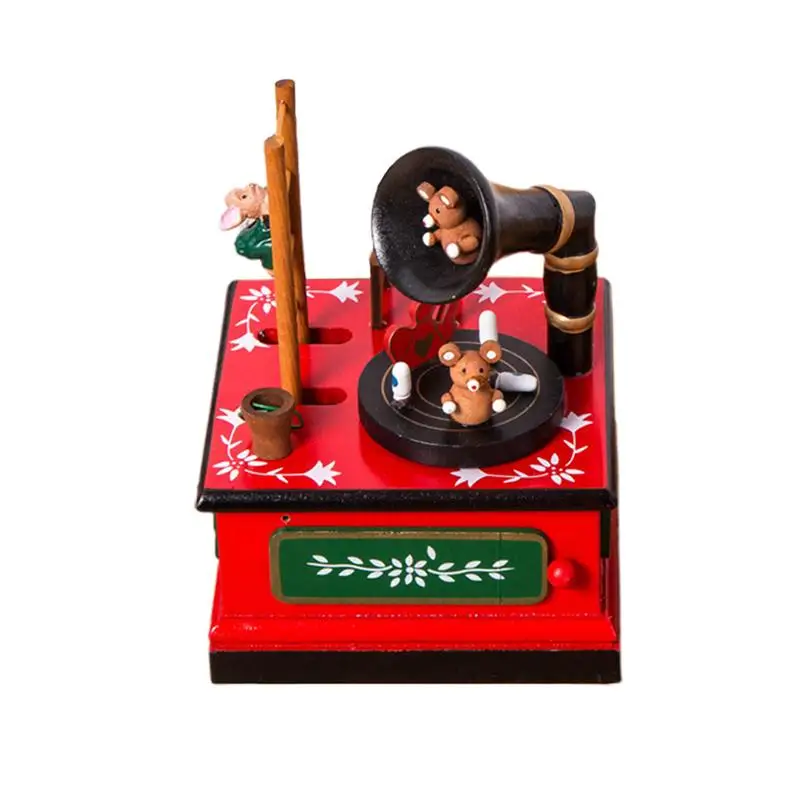 

1pc Music Box Creative Solid Wooden Clockwork Cartoon Sound Crafts For Festival