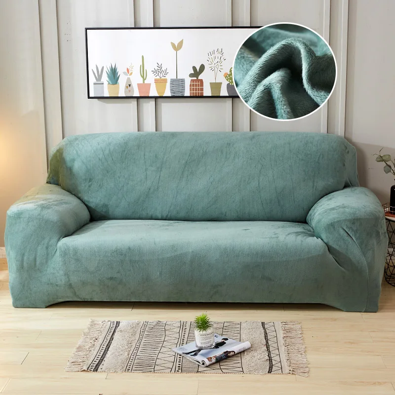 Плюшевый чехол на диван из стрейч-материала, однотонное толстое покрывало, чехлы на диван для гостиной, домашние животные, чехлы на стул, подушка для дивана, полотенце, 1 шт - Цвет: Cyan-blue