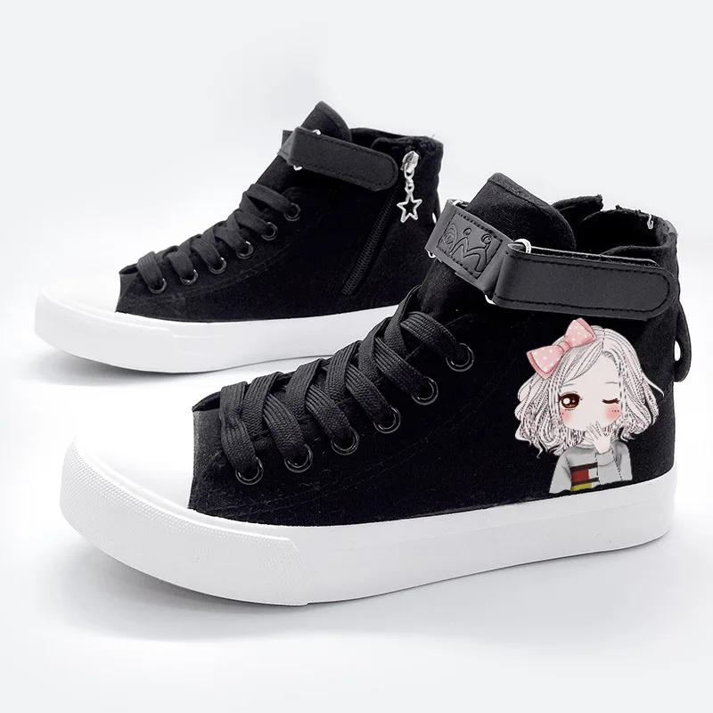 

Korean-style Cute GIRL'S Canvas Shoes Women's Middle School Students Hight-top Velcro Zipper Hasp Shoes Hot Models