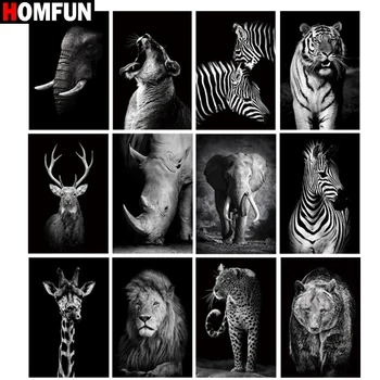 

HOMFUN Square Round Drill 5D Diamond Painting Environmental Crafts Full Diamond Embroidery "Animal ink painting" Home decor