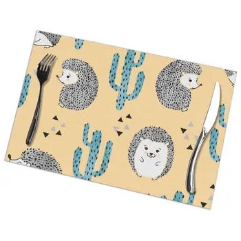 

Set of 6 Cute Watercolor Hedgehog And Cactus Placemats for Dining Table Place Mat in Kitchen Accessories Cup Wine Mat