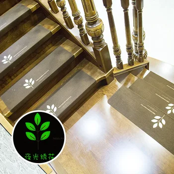 

5x Staircase Antislip Mat Noctilucent Luminous Sound Proof Cushion Embroidered Leaves Washable Reusable Coffee Brown Beige Green