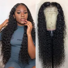 Синтетические волосы на кружеве парики 13x6 глубокий часть синтетические волосы парики из натуральных волос с Африканской структурой, свободная волна бразильского Волосы remy предщипанный бесклеевой парик с детскими волосами