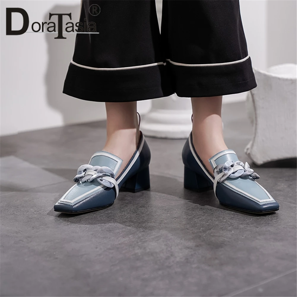 

DORATASIA Ladies Brand New Spring Genuine Leather Pumps 2020 Chains High Heels Pumps Women Fashion OL Shallow Shoes Woman