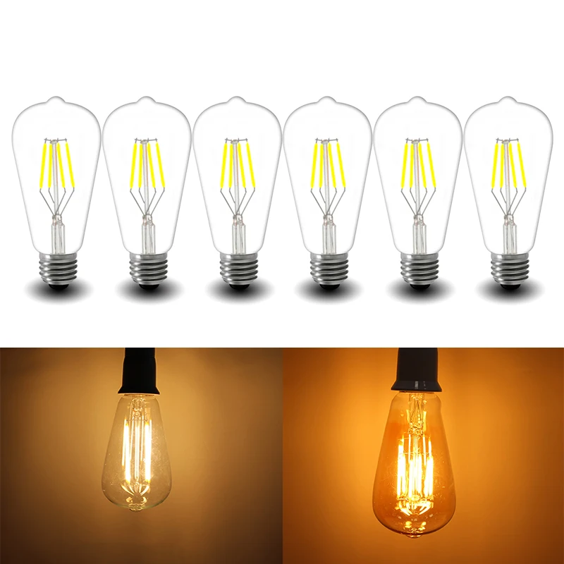 

E27 4W 6W 8W ST64 LED Bulb Brown Clear Filament Glass Lamp Light 220V Warm White Retro Loft Decor Bulb