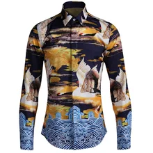 Китайский королевский стиль кран облако печати мужская рубашка плюс размер осень весна корейские облегающие деловые формальные рубашки топы