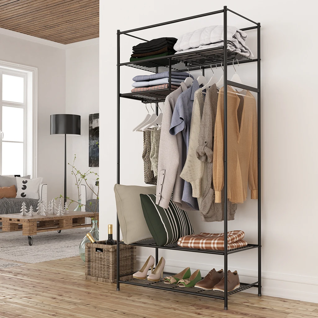 LANGRIA Portable font b Closet b font Shoe Organizer with Detachable Brown Cloth Cover Wardrobe Metal