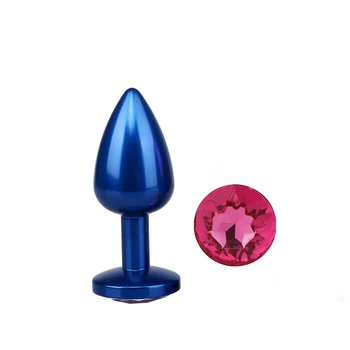 Pink diamond blue metal anal plug