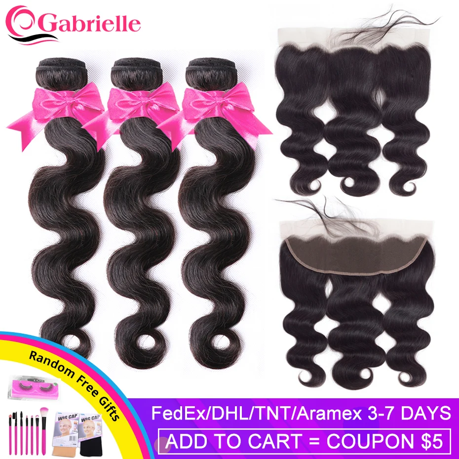 Gabrielle волнистые пучки с фронтальной человеческие волосы бразильские косички с фронтальной remy волосы для наращивания Бразильский