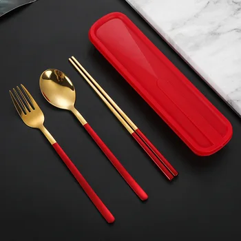 

Portable Utensils Travel Camping Cutlery Set Stainless Steel Fork Spoon Chopsticks Portable Case Flatware Set Kitchen Tools
