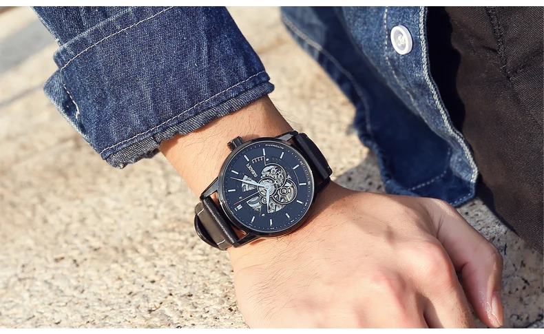 OUBAOER Mens Watches 2021 Mechanical Automatic Top Brand Luxury Tourbillon Self Winding Leather Sport  Wristwatch