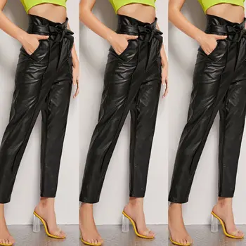 

New Sexy Women PU Leather Pants Stretchy Push Up Pencil Skinny Tight Leggings Black High Waist Female Sexy PU Pants