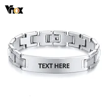 Vnox 12MM Men's Stainless Steel Identification Bracelets Free Custom Engraving Name Love Logo Nameplate pulseira