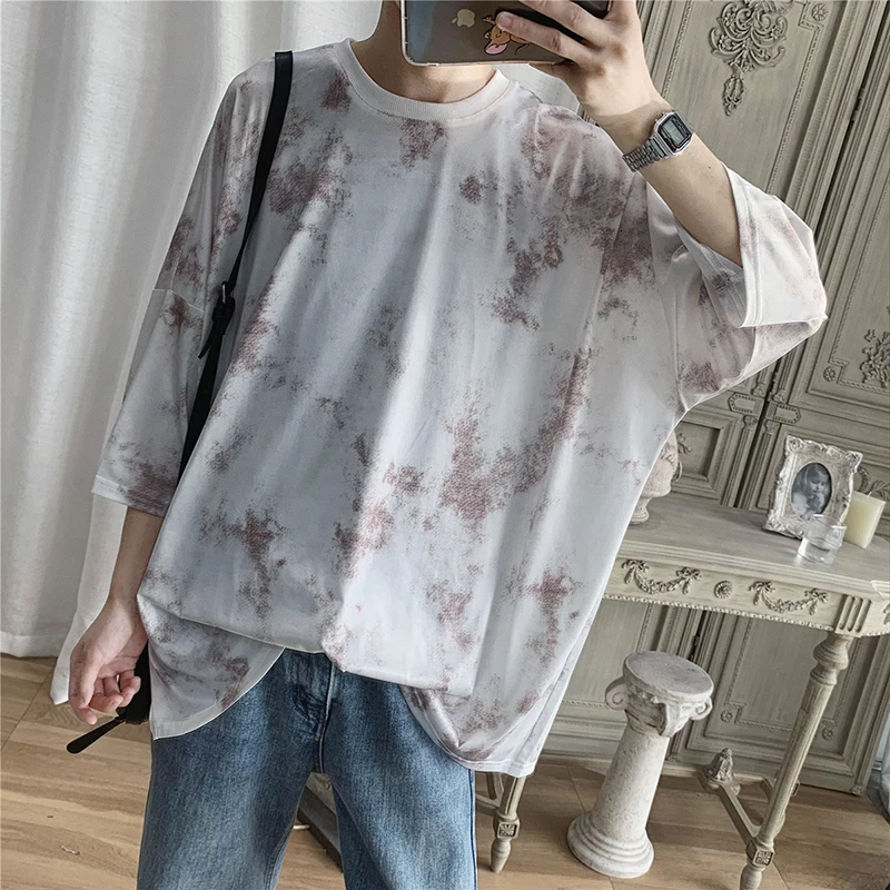Летняя мужская модная футболка с принтом Tie Dye, повседневная камуфляжная футболка с круглым вырезом, Мужская Уличная свободная футболка в стиле хип-хоп, мужские топы