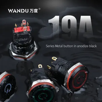

WD19mm Ring Light Waterproof IP67 Black Shell Metal Push Button Switch