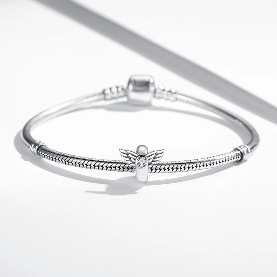 Forewe,, настоящее 925 пробы, серебряные крылья ангела, перо, подвеска, шарм, Подходит для Pandora, женский браслет, ожерелье, ювелирное изделие, подарок
