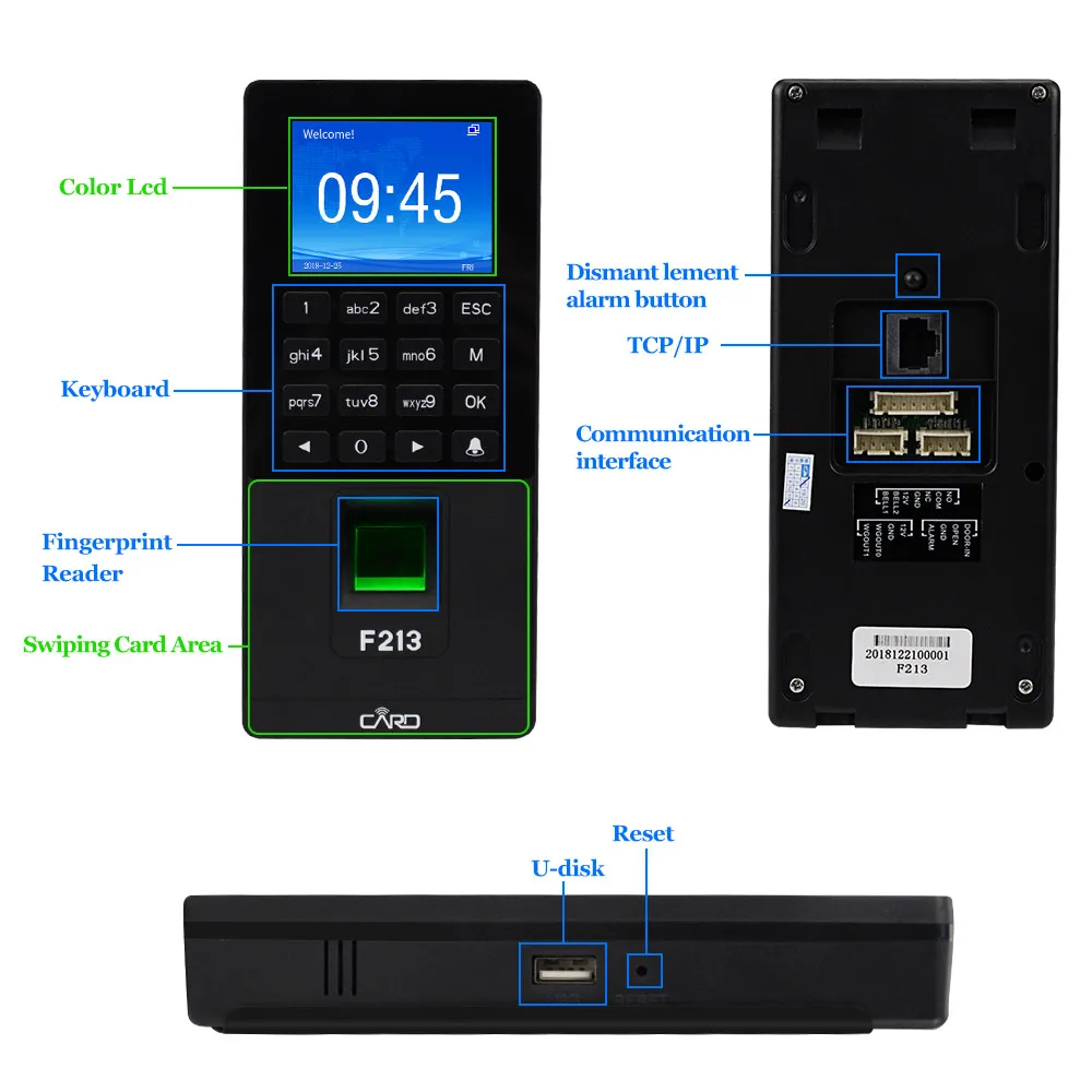 TCP/IP usb-устройство для считывания отпечатков пальцев RFID система контроля доступа к двери Биометрические с программным обеспечением пароль клавиатуры Электропитание электрические дверные замки