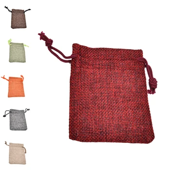

10 Linen Jute Hessian Sack Jewelry Pouch Drawstring Bags Wedding Favour