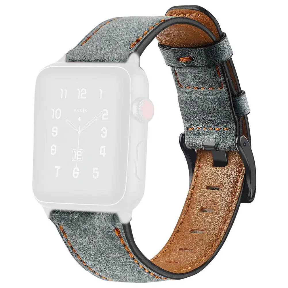 Gray and black Сменный кожаный ремешок для Iwatch 4 3 2 1 ремешок для наручных часов браслет Ретро браслеты аксессуар-ремешок для Apple Watch 1/2/3/4 Новинка - Цвет: Gray and black