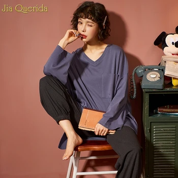 

Soft Sweet Womens Trendy Pajama Sets Women Cartoon Printed Long Sleeve O-neck Korean Style Comfortable Elegant Leisure Sleepwear