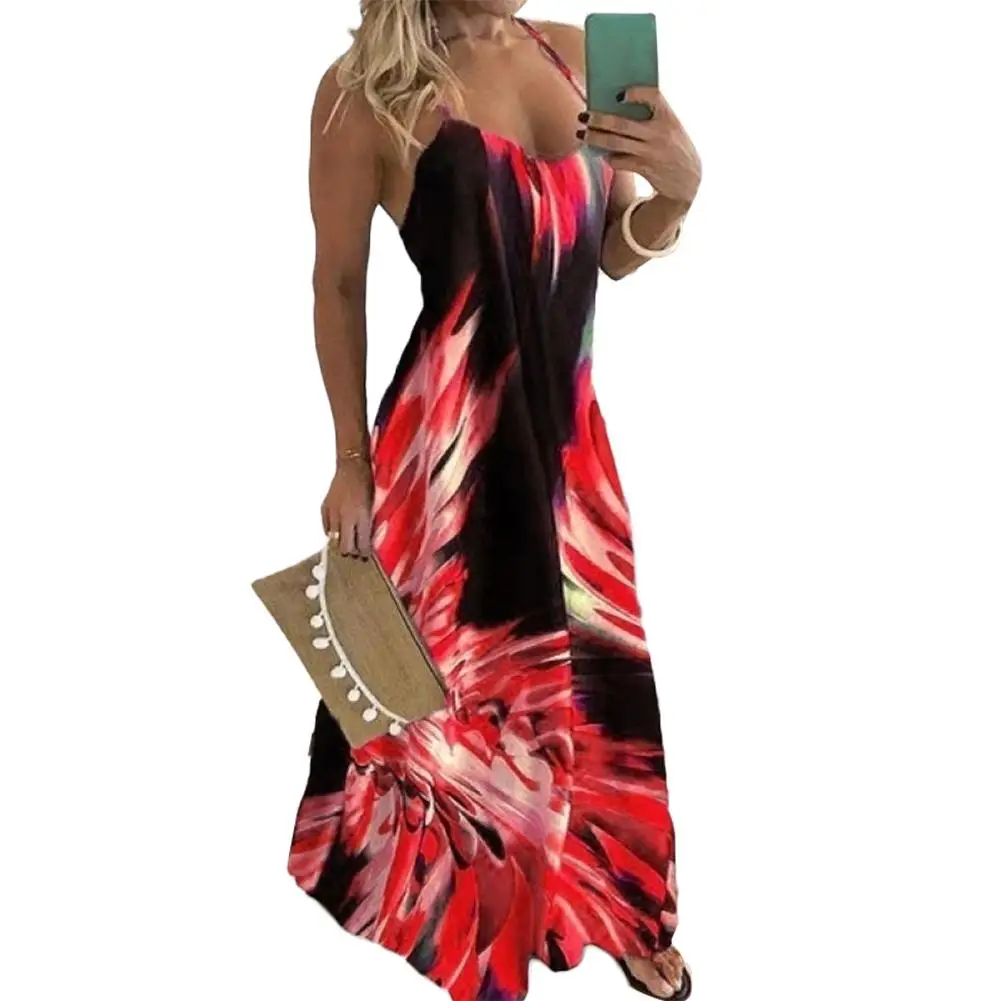 Женское сексуальное платье с цветочным принтом v-образным вырезом без рукавов на