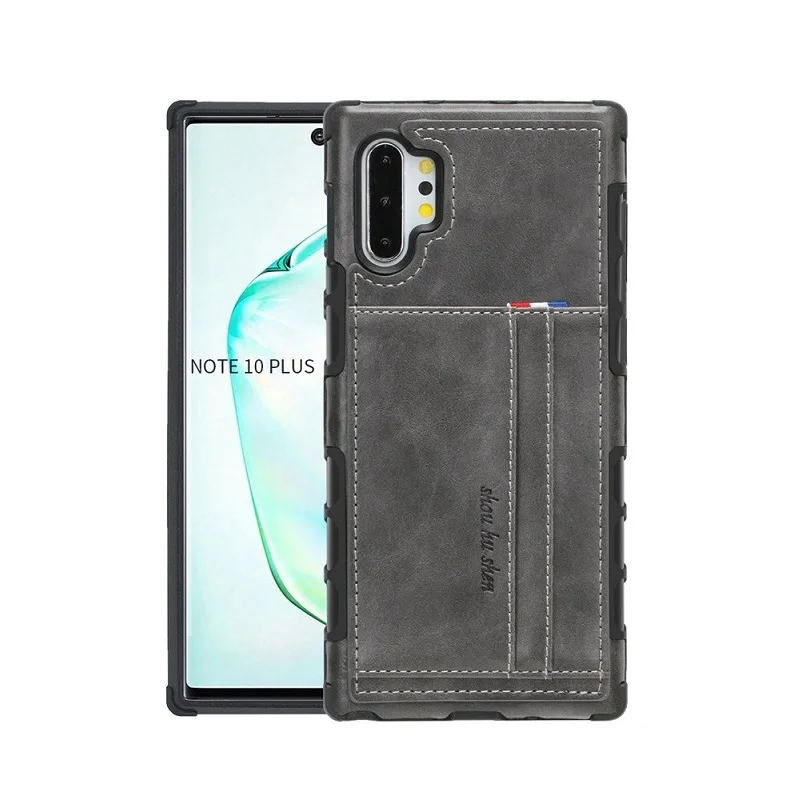 Роскошный кожаный чехол в стиле ретро для samsung Galaxy Note Plus, 8, 9, с отделением для карт, задняя крышка для samsung S8, S9, S10 Plus, противоударный чехол - Цвет: Серый