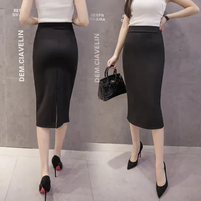 

2019 Black And White with Pattern Mid-length Skirt One-step Skirt Slit Skirt Women's